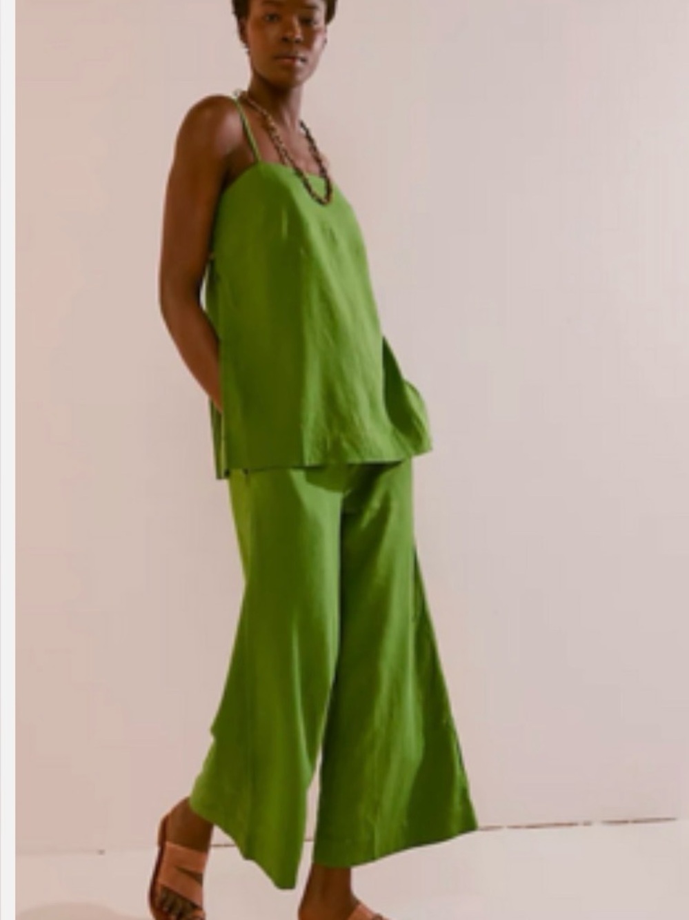NWT Free People Sightseer Linen Set - Banana Leaf Size Small